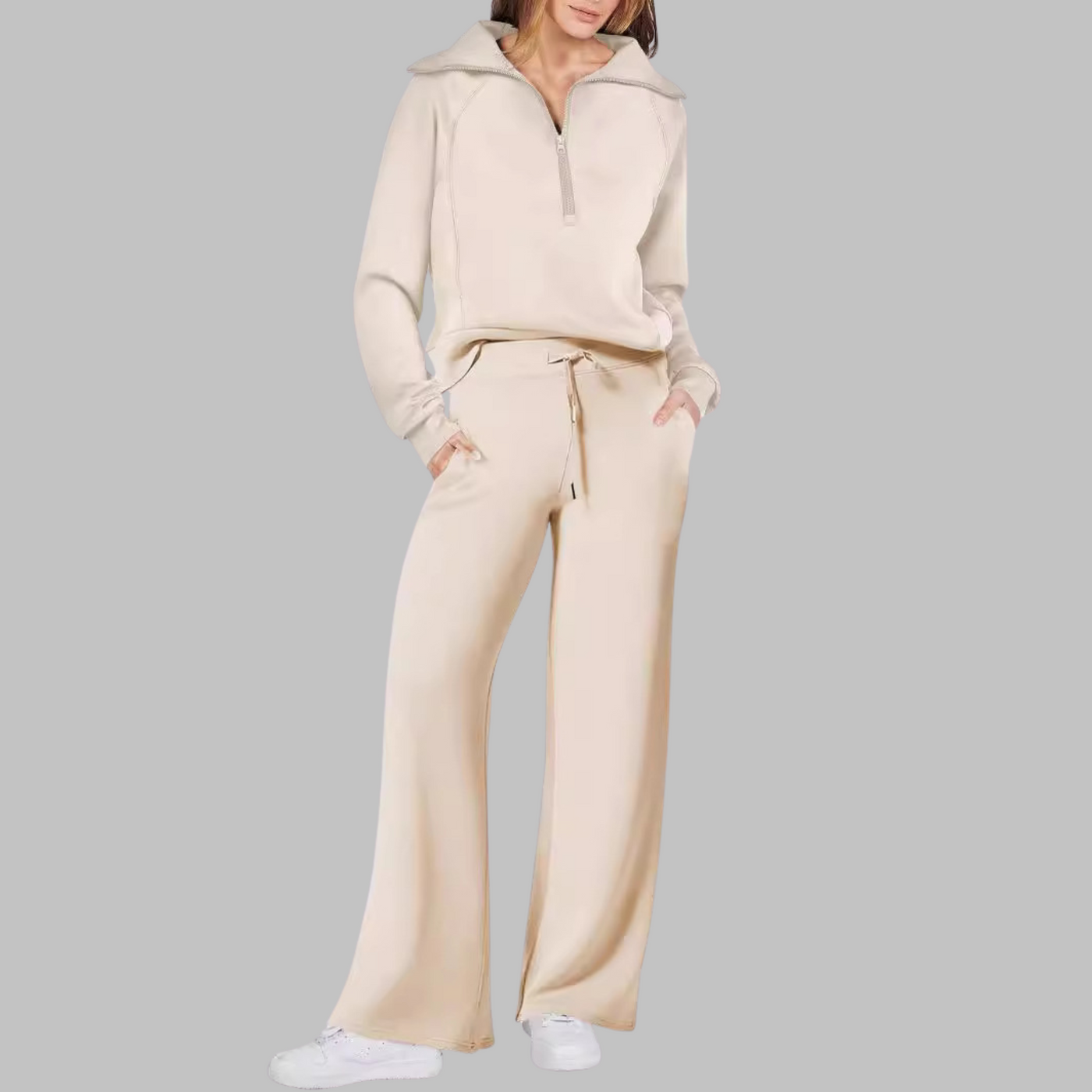 UDAY™ - Comfy Half Zip Sweatshirt and Wide Leg Pants Set
