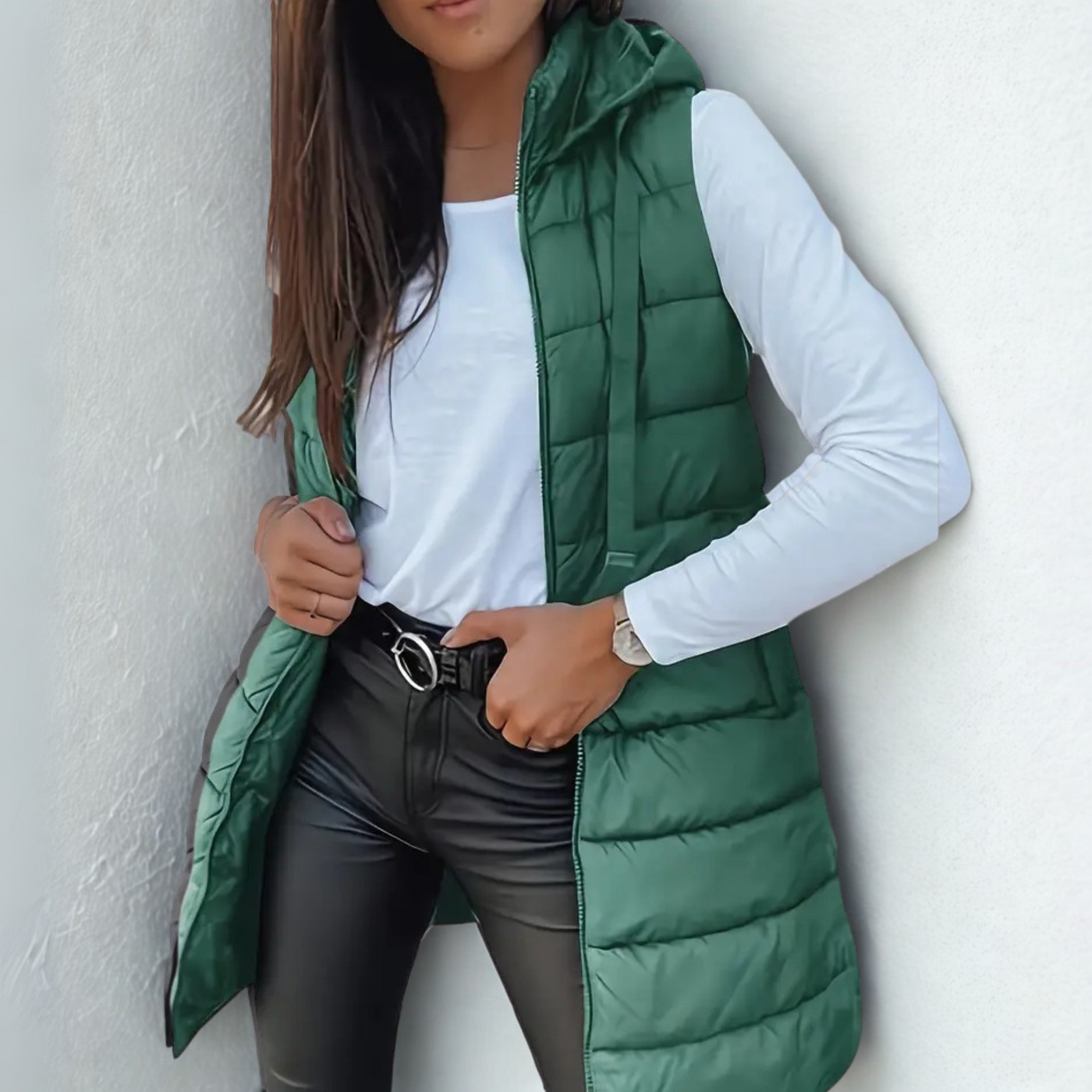 Victoria | Casual Sleeveless Hood Long Puffer Vest