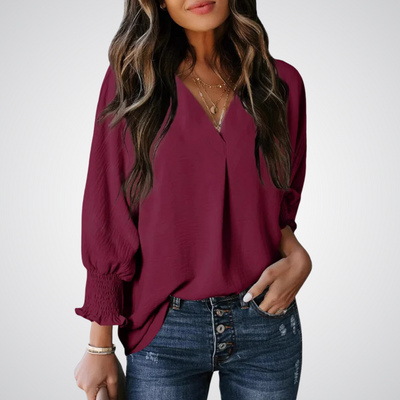 LEILA™ – Classic V-Neck Tunic Blouse